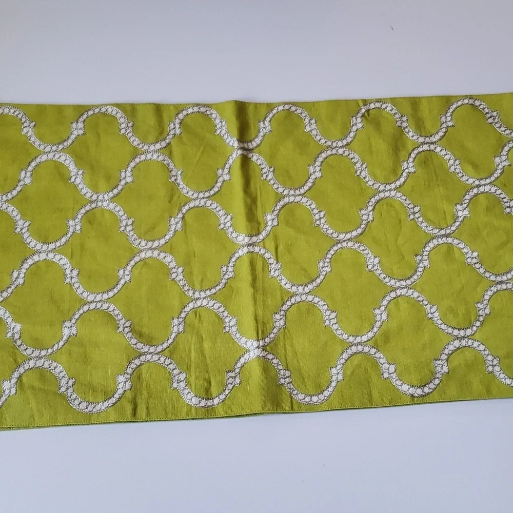 Dress Your Table Dastan Collection New Green Apple Gray Embroidery Table Runner